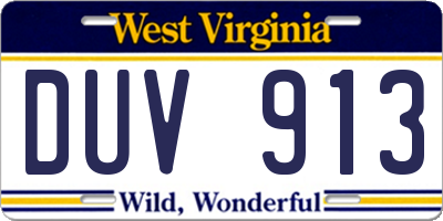 WV license plate DUV913