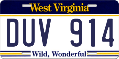 WV license plate DUV914