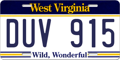 WV license plate DUV915