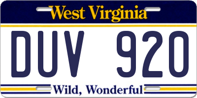 WV license plate DUV920