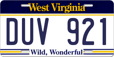 WV license plate DUV921
