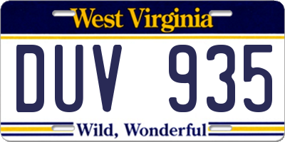 WV license plate DUV935