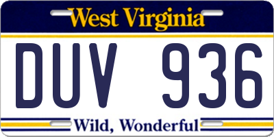 WV license plate DUV936