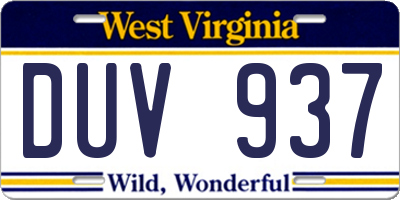 WV license plate DUV937