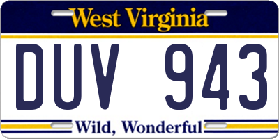 WV license plate DUV943