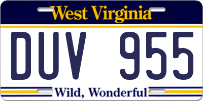 WV license plate DUV955