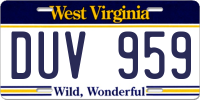 WV license plate DUV959