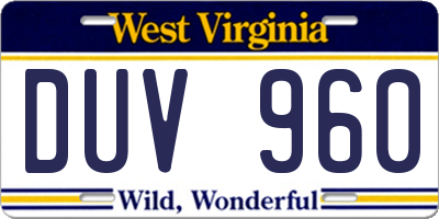 WV license plate DUV960