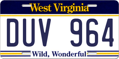 WV license plate DUV964