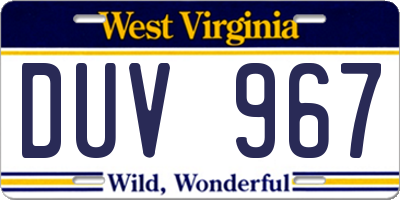 WV license plate DUV967