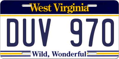 WV license plate DUV970