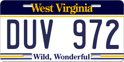 WV license plate DUV972