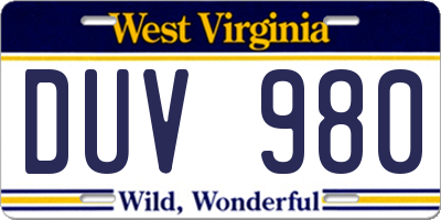 WV license plate DUV980
