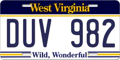 WV license plate DUV982