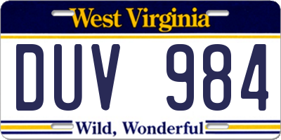 WV license plate DUV984