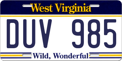 WV license plate DUV985