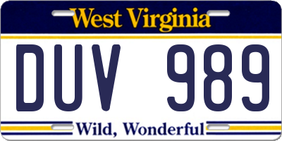 WV license plate DUV989