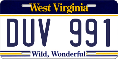 WV license plate DUV991