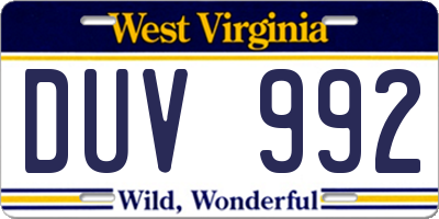 WV license plate DUV992