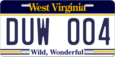 WV license plate DUW004
