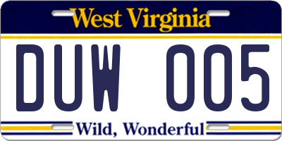 WV license plate DUW005