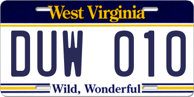 WV license plate DUW010