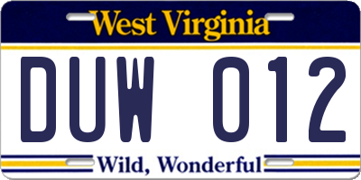 WV license plate DUW012