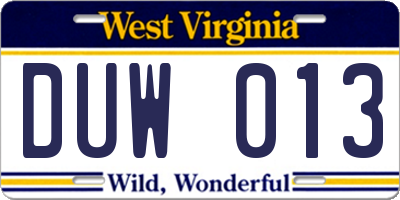 WV license plate DUW013