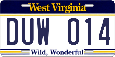WV license plate DUW014