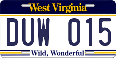 WV license plate DUW015