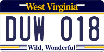 WV license plate DUW018