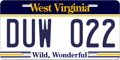 WV license plate DUW022