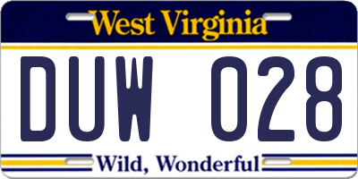 WV license plate DUW028