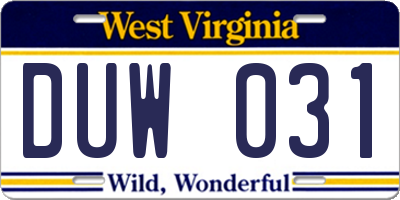 WV license plate DUW031