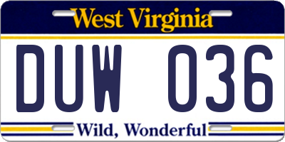 WV license plate DUW036