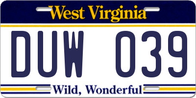 WV license plate DUW039