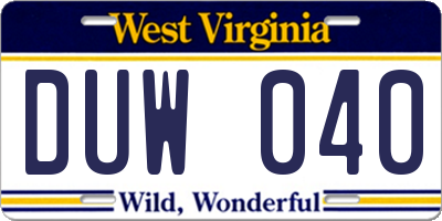 WV license plate DUW040