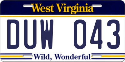 WV license plate DUW043