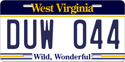 WV license plate DUW044