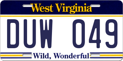 WV license plate DUW049