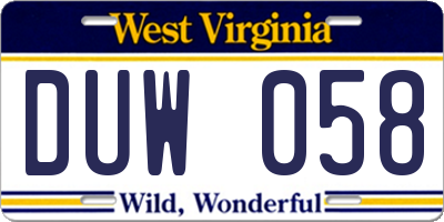 WV license plate DUW058