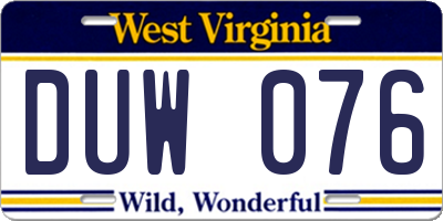 WV license plate DUW076