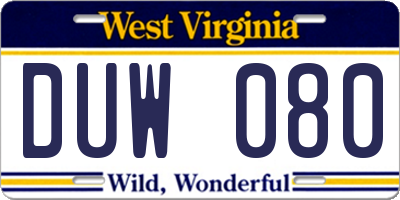 WV license plate DUW080