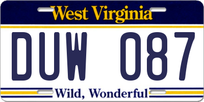 WV license plate DUW087