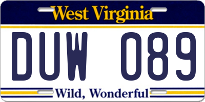 WV license plate DUW089