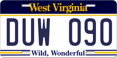 WV license plate DUW090