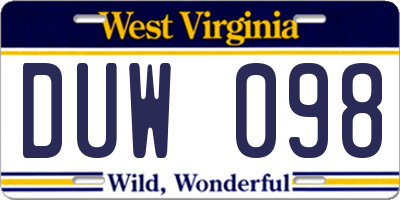 WV license plate DUW098