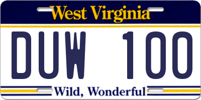 WV license plate DUW100