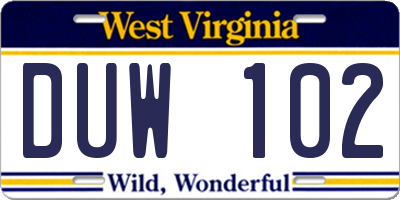WV license plate DUW102