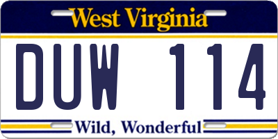 WV license plate DUW114